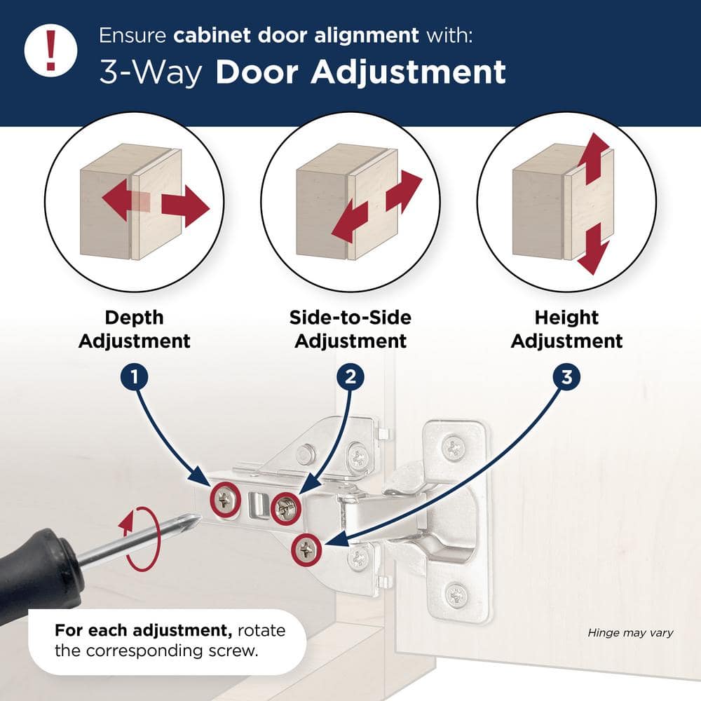 Nickel Finish Adjustable Frameless Cabinet Hinges - 2 Pack