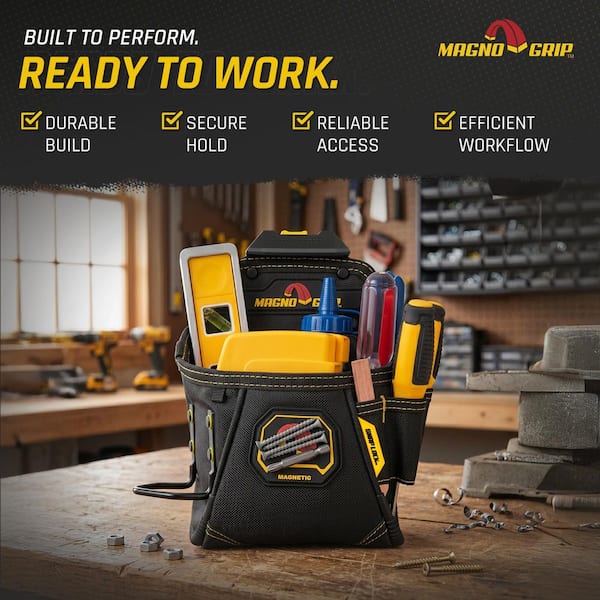Snap Lock Tradesman Tool Pouch with Magnetic Storage and Heavy-Duty Steel Hammer Loop