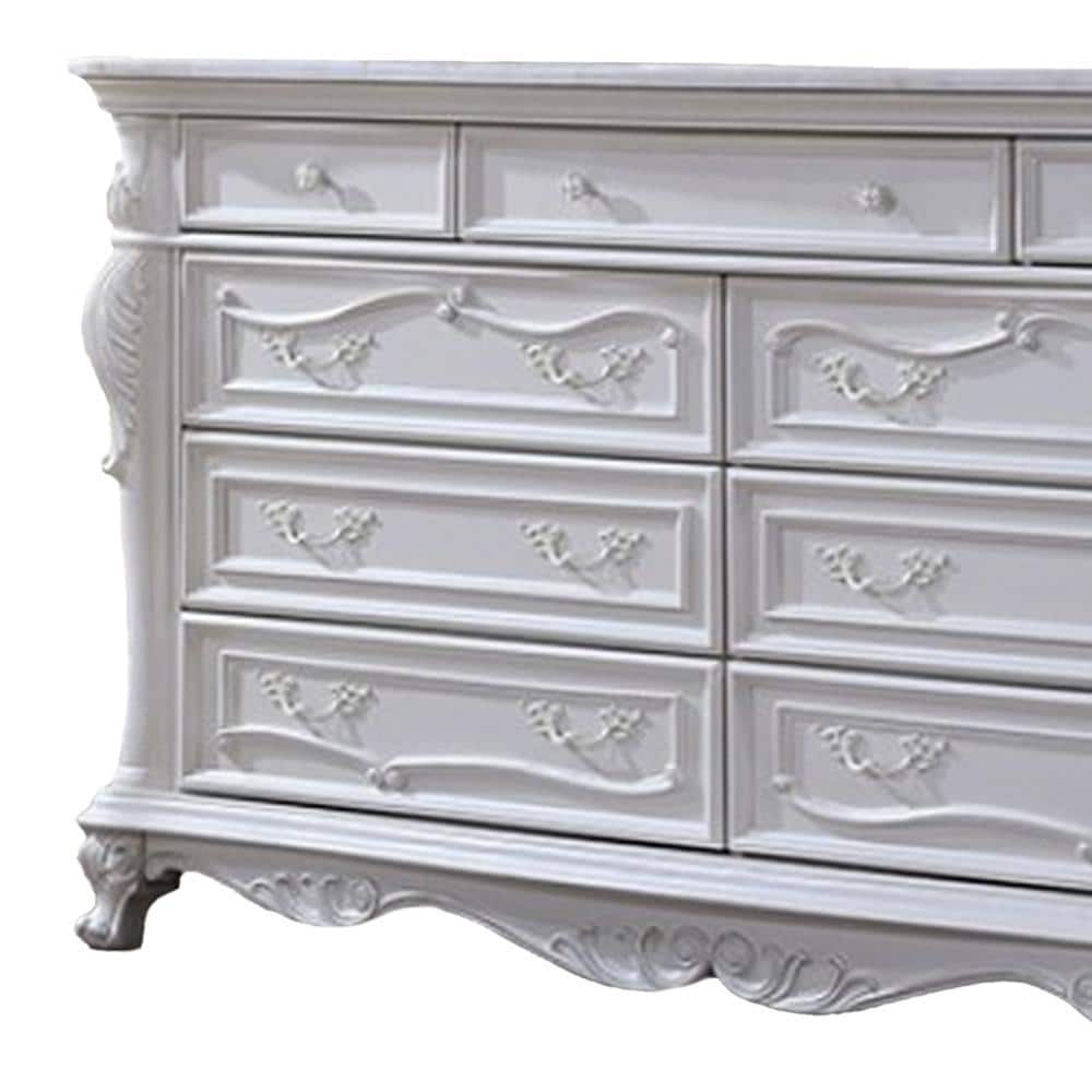 Venta White Solid Wood Wide Dresser Chest with Carved Details