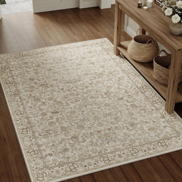 Norwegian Forest Brown 5 ft. x 7 ft. Washable Vintage Floral Area Rug