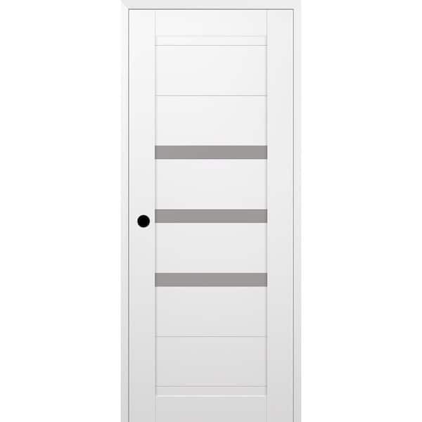 Dora 36 in. x 96 in. Right Hand 3-Lite Frosted Glass Snow White Composite Wood Single Prehung Door
