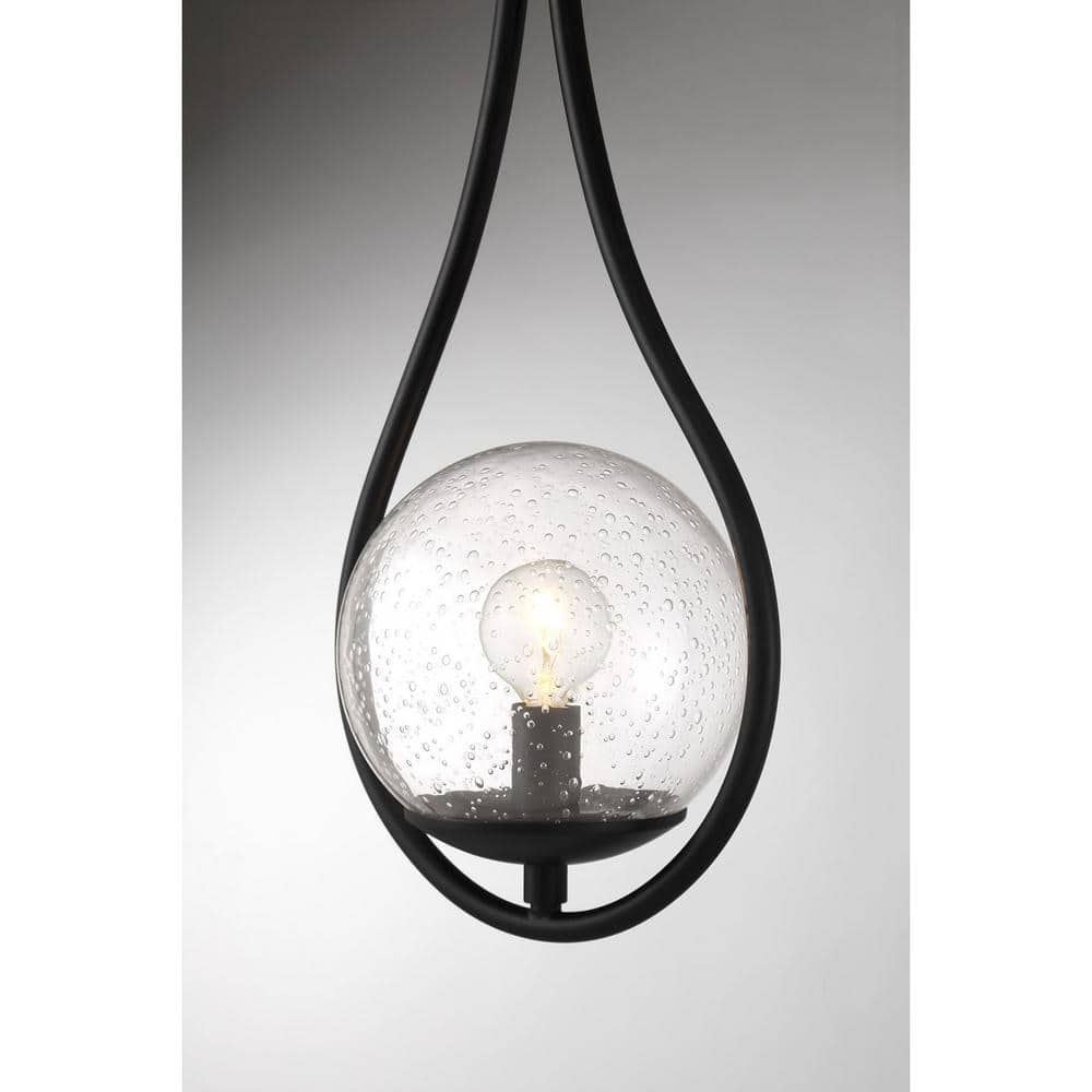 Matte Black Teardrop Sconce with Clear Seeded Glass Shade