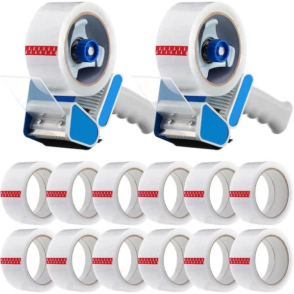 Heavy Duty 2 Pack Packing Tape Dispenser Gun with 12 Roll 2.7 mil Tape for Storing, Shipping, Moving, Sealing