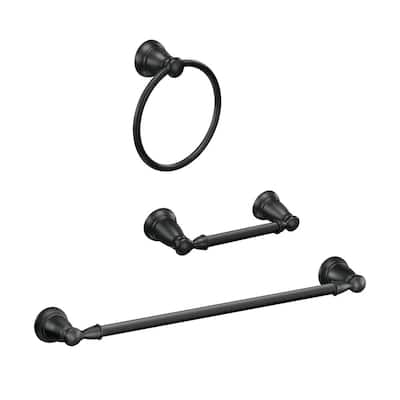 MOEN Banbury 3-Piece Bath Hardware Set with 24 in. Towel Bar, Toilet Paper Holder and Towel Ring in Matte Black Y2633BL