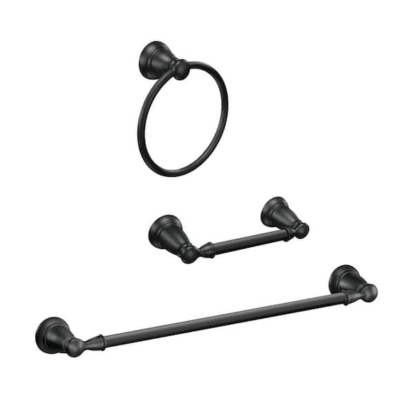 Banbury 3-Piece Bath Hardware Set with 24 in. Towel Bar, Toilet Paper Holder and Towel Ring in Matte Black