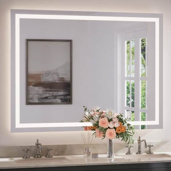 48 in. W x 36 in. H Rectangular Frameless with Frontlit & Backlit Anti-Fog LED Mirro Wall Mount Bathroom Vanity Mirror