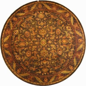 Antiquity Green/Gold 4 ft. x 4 ft. Round Floral Solid Border Area Rug