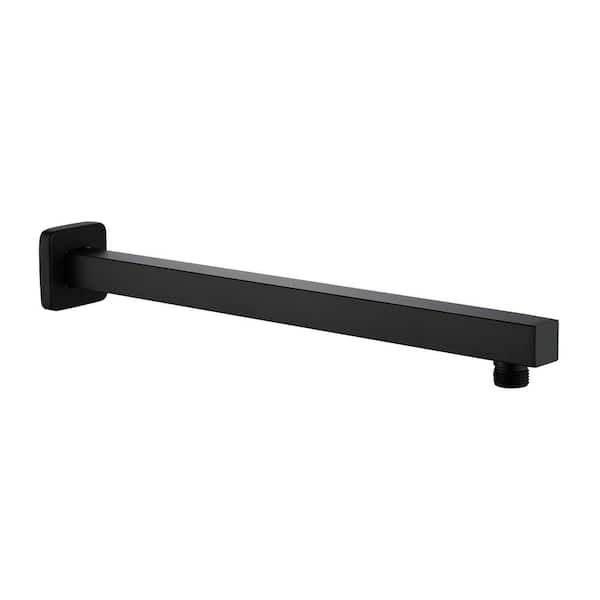 16 in. Square Wall Mount Standard Shower Arm and Flange, Matte Black