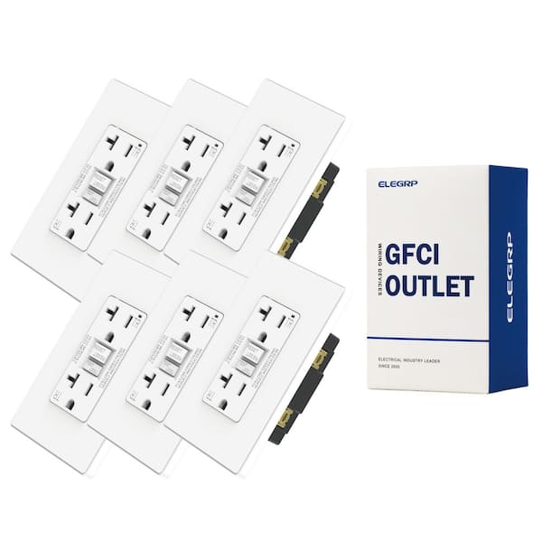 ELEGRP 20 AMP 125-V Duplex Tamper Resistant Self-Test GFCI Outlet, with Screwless Wall Plate, UL&CUL Certified, White (6-Pack)