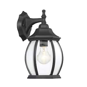 6.5 in. W x 13 in. H 1-Light Black Hardwire Outdoor Wall Sconce Lantern with Clear Beveled Glass