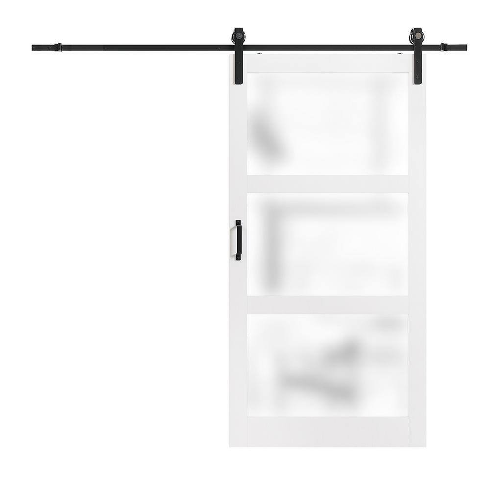 TENONER 42in x 84in White, Finished, MDF,Frosted Glass, 3 Glass Panel