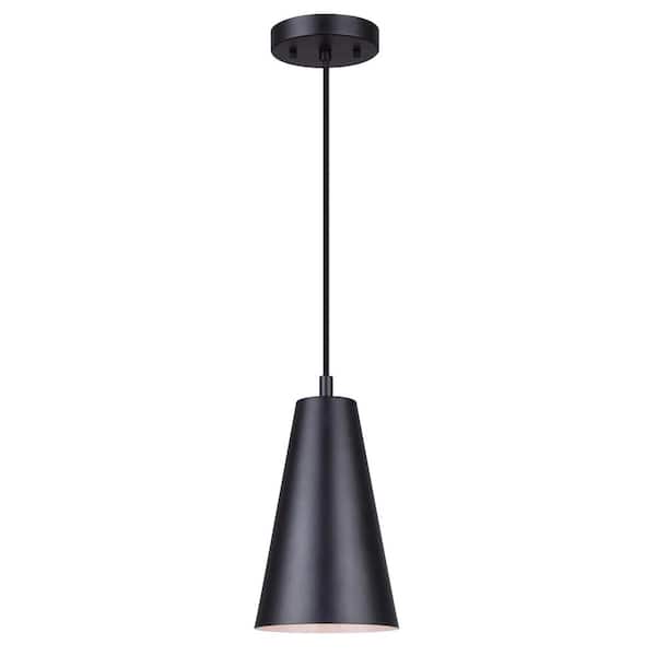CANARM Orli 1-Light Matte Black Pendant Light with Metal Shade