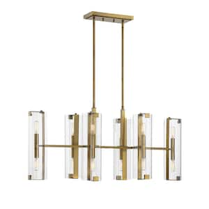 38 in. W x 17.25 in. H 12-Light Warm Brass Linear Chandelier with Clear Glass Shades