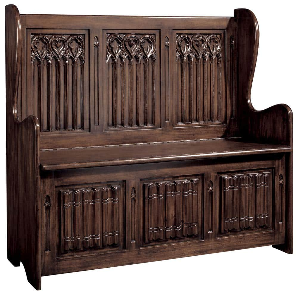 Design Toscano Kylemore Abbey Brown Walnut Gothic Bench 41.5 in. H