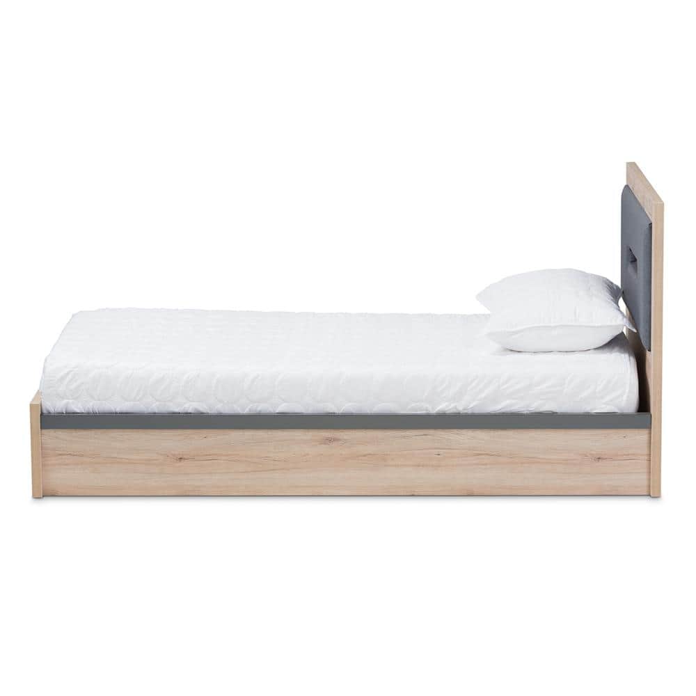 Twin Dark Gray and Light Brown Upholstered Storage Bed with Drawers
