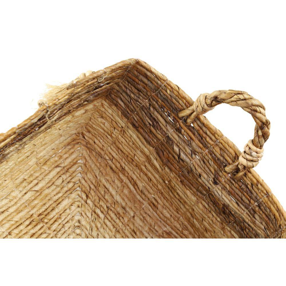 Large Rectangular Brown and Beige Wicker Storage Baskets with Tassels