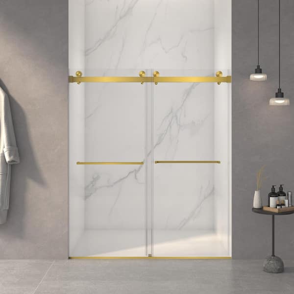 56-60 in. W x 70 in. H Sliding Frameless Shower Door in Brushed Gold Finish with Clear Tempered Glass