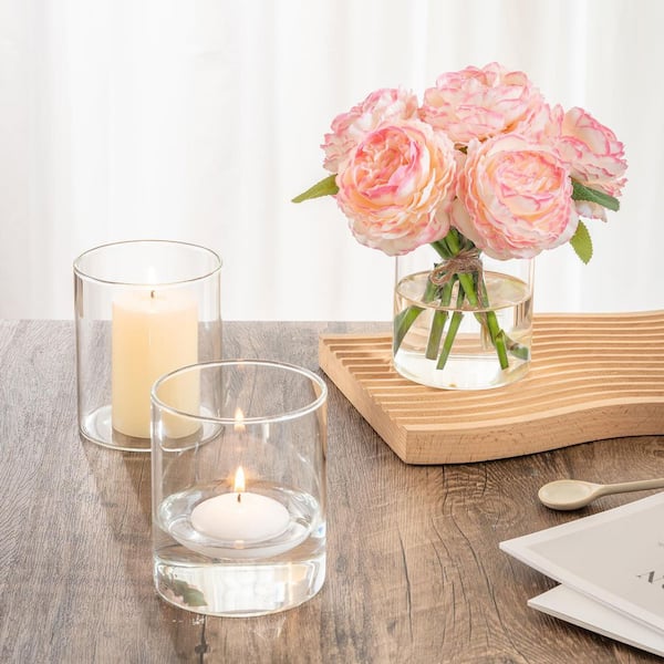 4 in. 12 Piece Clear Flower Glass Decorative Vase Tall Flower Vase for Wedding Decorations Floating Candle Holder