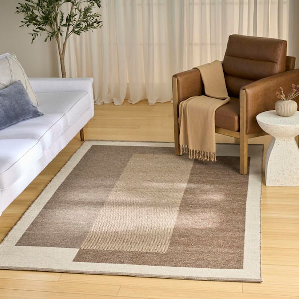 Copenhagen Ivory Mocha 5 ft. x 7 ft. Flatwoven Wool Geometric Area Rug