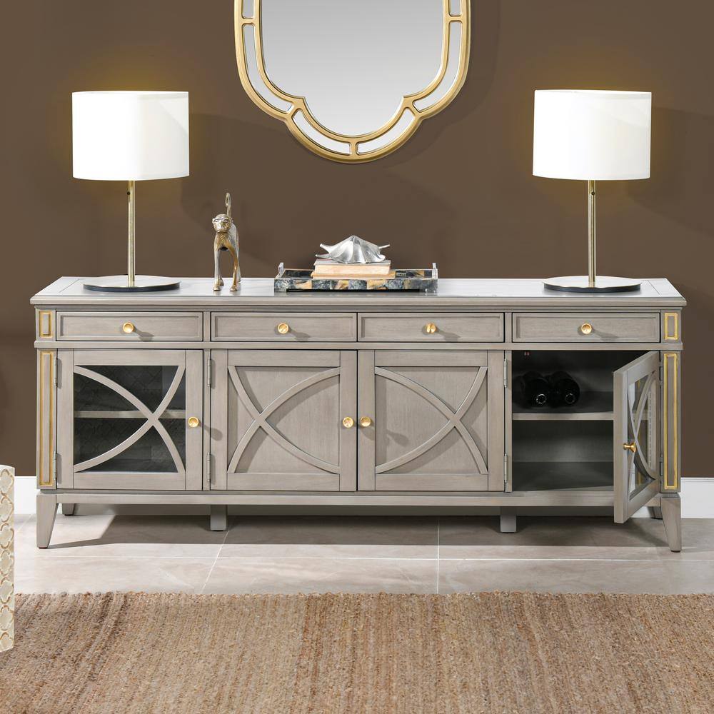 Dauphin 71" Glam Grey Cashmere TV Console with Gold Accents