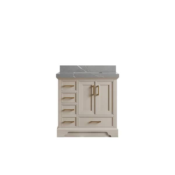 Willow Collections Charlotte 36 in. Single Sink Freestanding Fine Grain Bath Vanity with Piatra Gray Qt. Top Unassembled