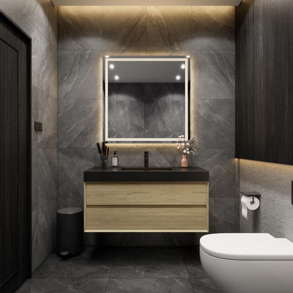 MIA 47 in. W. x 20 in. D x 24 in. H Single Sink Floating Bath Vanity in Teak Oak with Black Stainless-Steel Top price history on PriceWatchPro