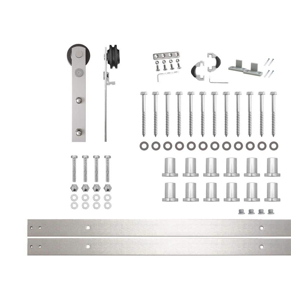 16 ft./192 in. Brushed Nickel Non-Bypass Sliding Barn Door Hardware Kit Straight Design Roller for Single Door price history on PriceWatchPro