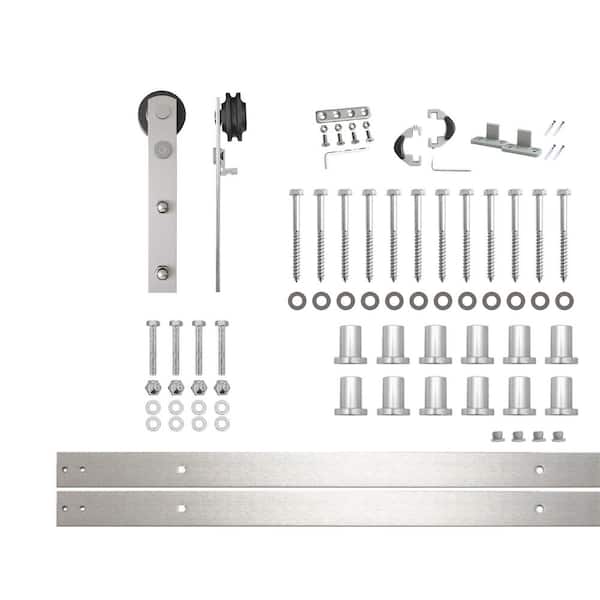 HOMACER 16 ft./192 in. Brushed Nickel Non-Bypass Sliding Barn Door Hardware Kit Straight Design Roller for Single Door