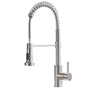 Single Handle No Sensor Pull Down Sprayer Kitchen Faucet with LED and Water Supply Hose in Brushed Nickel