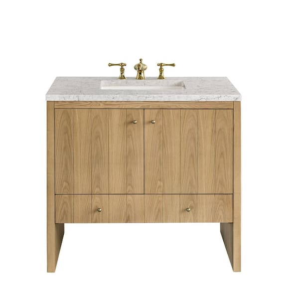 James Martin Vanities Hudson 36.0 in. W x 23.5 in. D x 34.2 in. H Bathroom Vanity in Light Oak with Eternal Jasmine Pearl Quartz Top