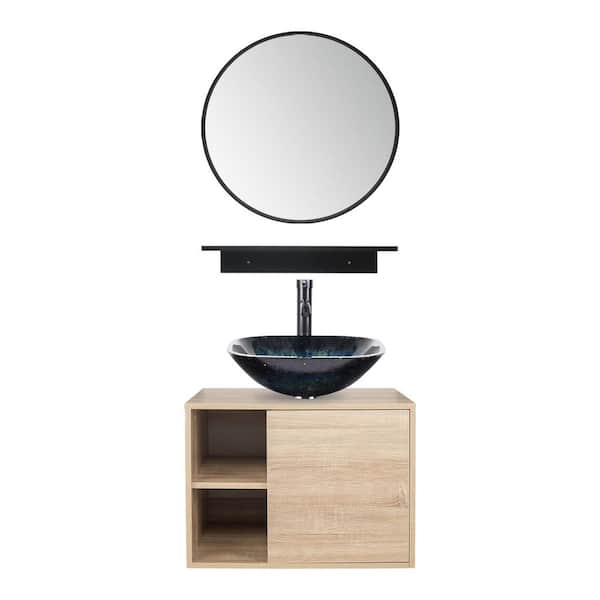 Puluomis 24 in. W x 19 in. D x 17 in. H Single Sink Bath Vanity in Burlywood Color with Burlywood Solid Surface Top and Mirror