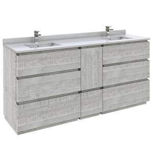 Formosa 72 in. W x 20 in. D x 20 in. H Bath Vanity in Ash with Vanity Top in White with 2 White Sinks