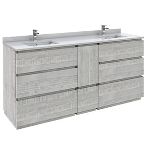 Formosa 72 in. W x 20 in. D x 35 in. H Bath Vanity in Ash with White Vanity Top with White Double Sinks
