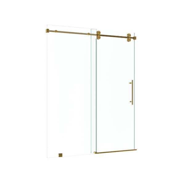 Radiance 60 in. W x 79 in. H Single Sliding Frameless Shower Door in Brushed Gold with 3/8 in. Clear Glass