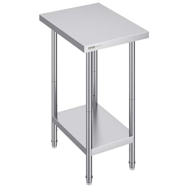 VEVOR 24 in. x 18 in. x 34 in. Silver Stainless Steel Commercial Kitchen Prep Table 640 lbs. Worktable w/ 3 Adjustable Height