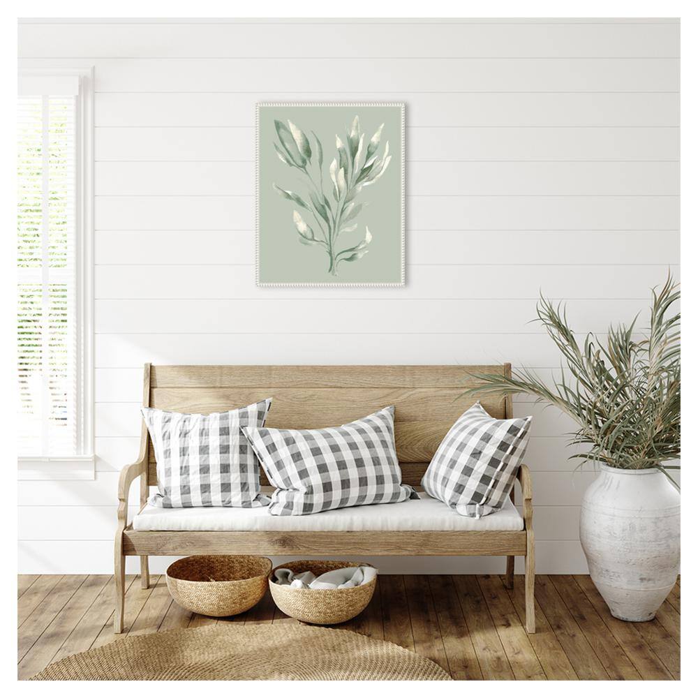 Tonal Green Ferns Beaded Framed Canvas Wall Art