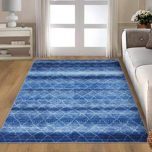 Navy Blue 4 ft. x 6 ft. Distressed Geometric Area Rug