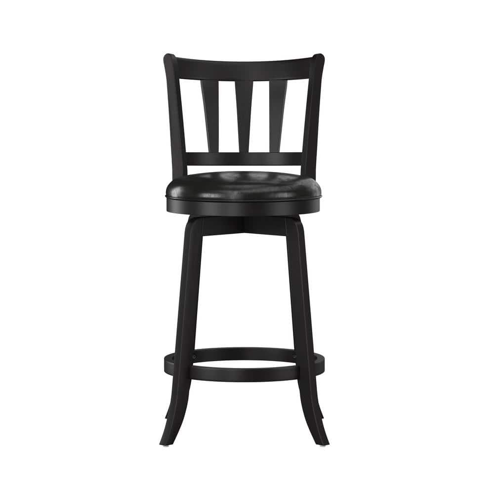 Black Wood and Faux Leather Swivel Counter Stool