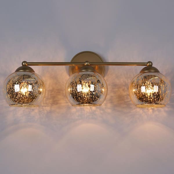 Zevni 21 in. 3-Light Modern Gold Bathroom Vanity Light, Globe