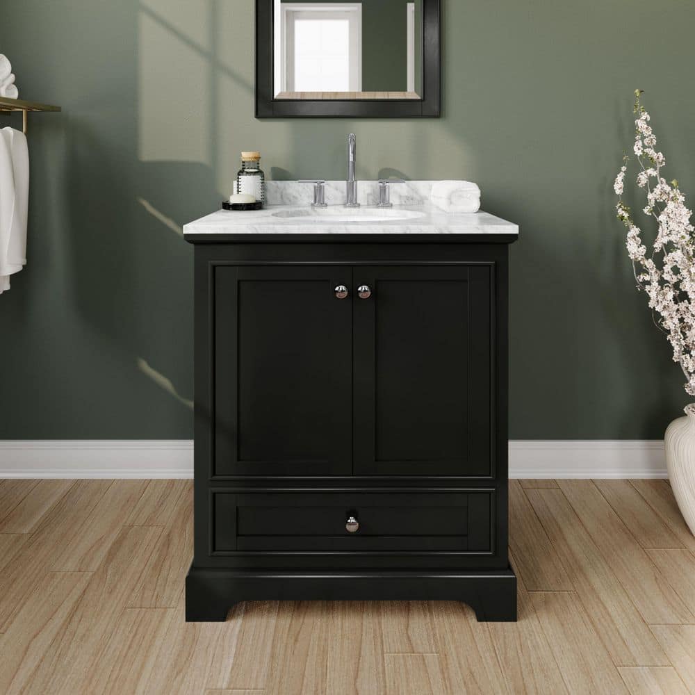 Deborah 30 in. Single Bathroom Vanity in Dark Espresso with Marble Vanity Top in White Carrara with White Basin price history on PriceWatchPro