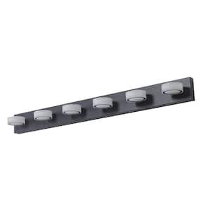 44.9 in. 6-Light Modern Black LED Vanity Light Fixture Over Mirror Bath Wall Lighting
