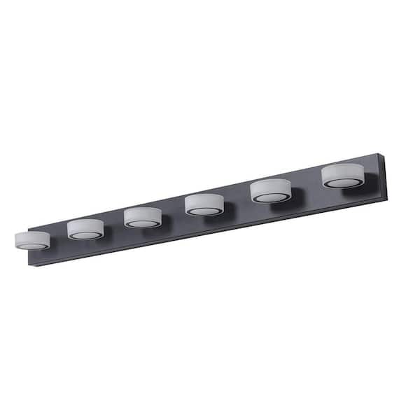Amucolo 44.9 in. 6-Light Modern Black LED Vanity Light Fixture Over Mirror Bath Wall Lighting