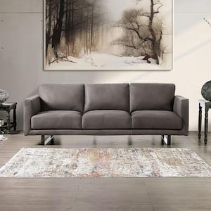 Diamond 90 in. W Square Arm Top Grain Italian Leather Rectangle Modern Sofa in Gray