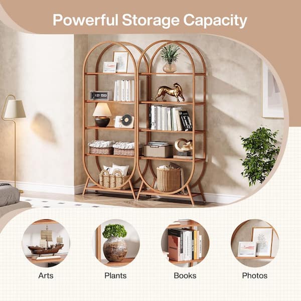 BYBLIGHT Eulas 70.87 in. Tall Brown Wood 5-Shelf Etagere Arched