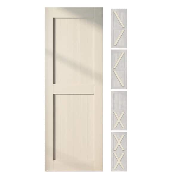 HOMACER 36 in. x 80 in. 5-in-1 Design Tinsmith Gray Solid Natural Pine Wood Panel Interior Sliding Barn Door Slab with Frame