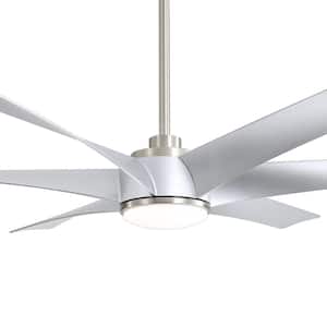 Hector II 65 in. Indoor Silver-Blade Satin Nickel Windmill Ceiling Fan with Color-Changing LED Light and Remote Included