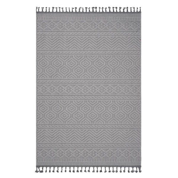 8X10 White Geometric Indoor Outdoor Area Rug for Patio Living Room Bedroom Home Decoration