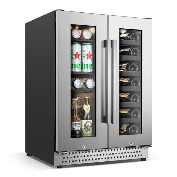 24 in. Dual Zone 20-Wine Bottles and 88-Cans Beverage & Wine Cooler in Stainless Steel