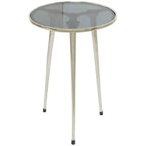 15 in. Silver Tripod Legs Large Round Glass End Accent Table with Shaded Glass Top