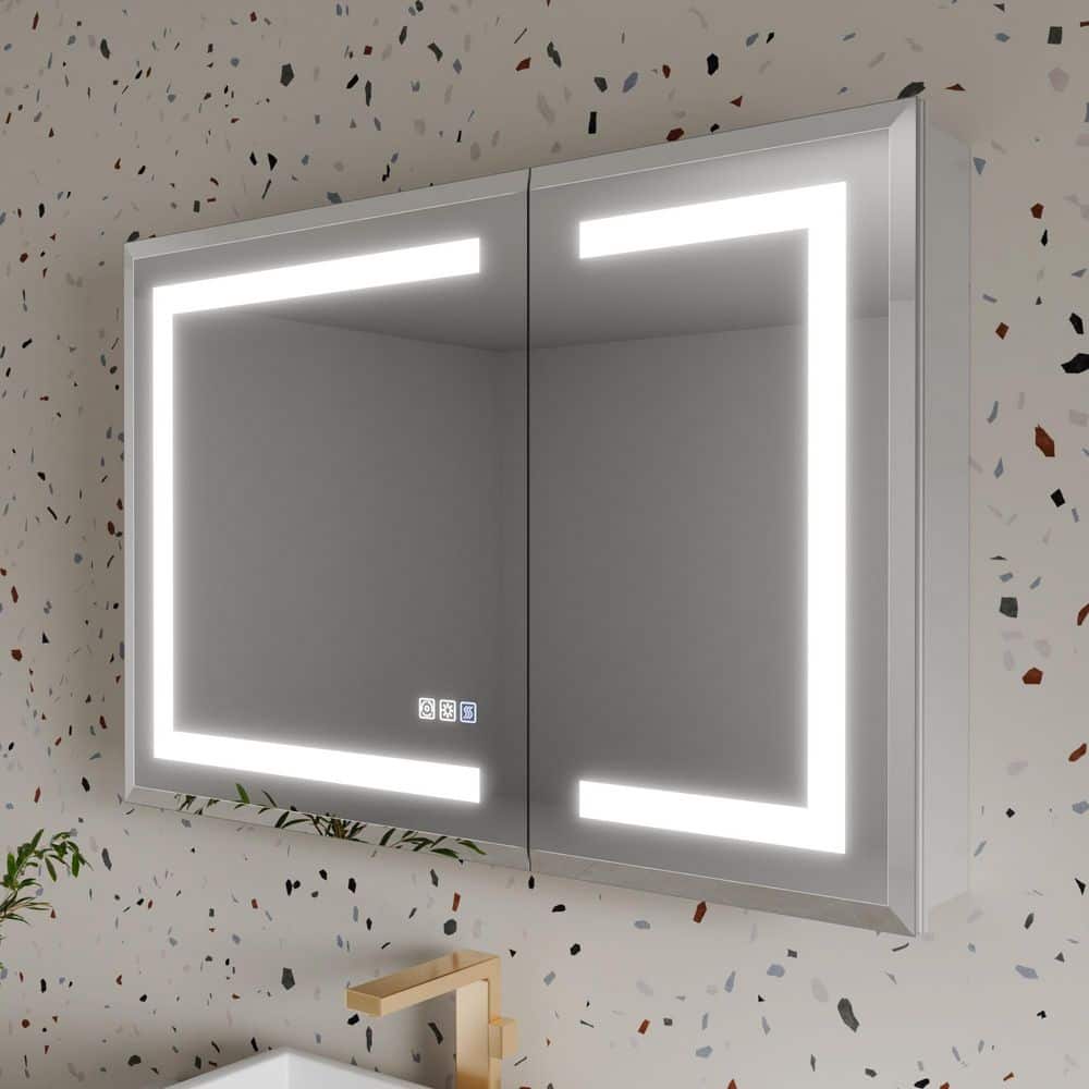 36 in. W x 24 in. H Rectangular Aluminum Anti-Fog LED Medicine Cabinet with Mirror, Tempered Glass Door price history on PriceWatchPro